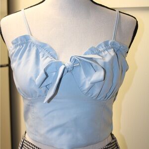 Lottie Moss pale blue cropped top with cute bow